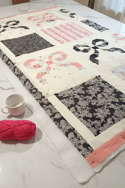 Black White Floral Quilt in Progress