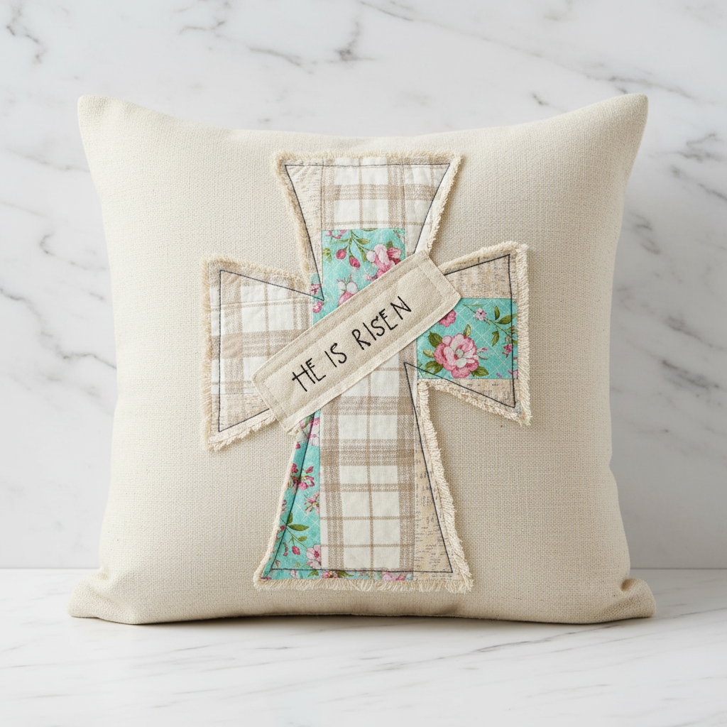 Cream Plaid Fringe Pillow
