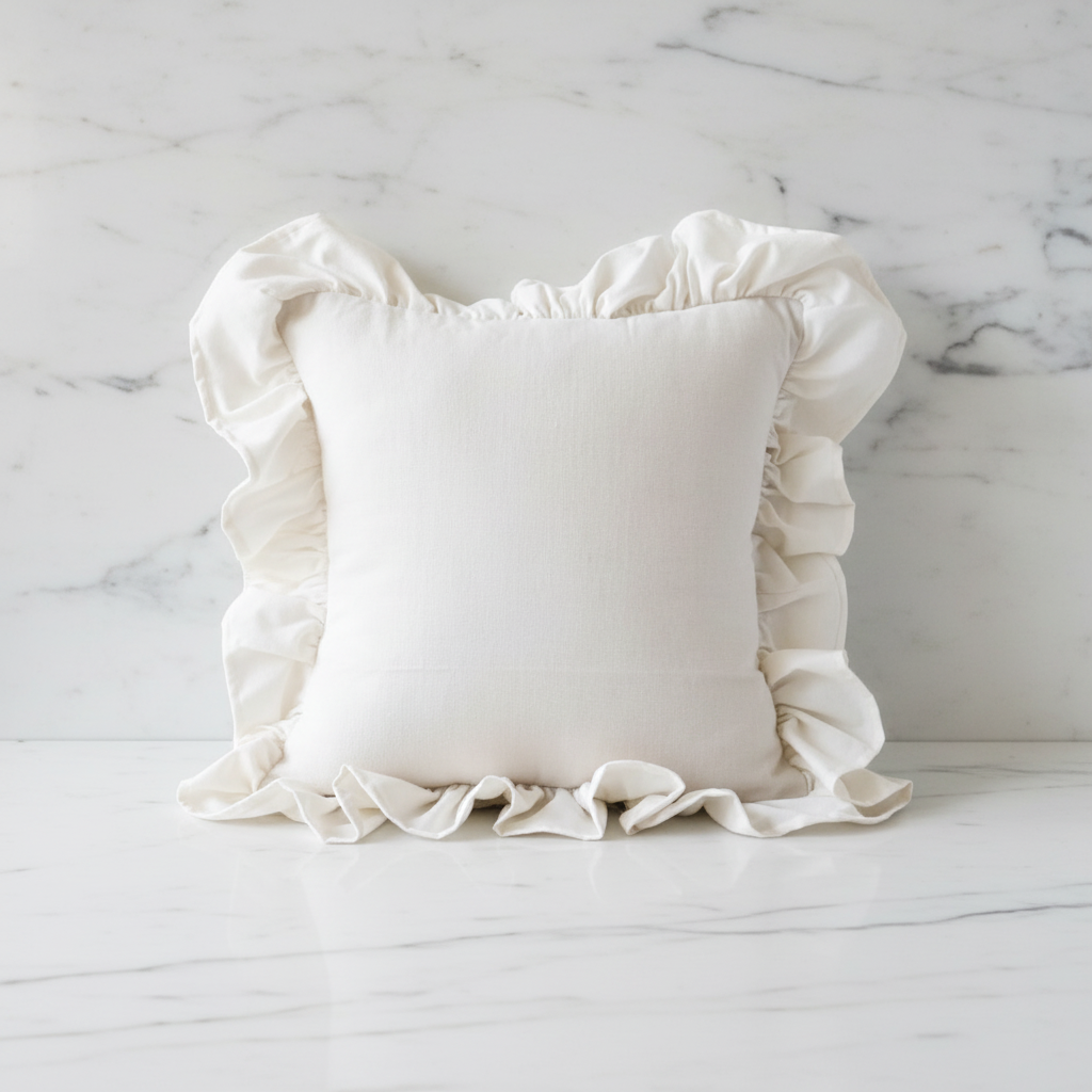White Ruffled Pillow